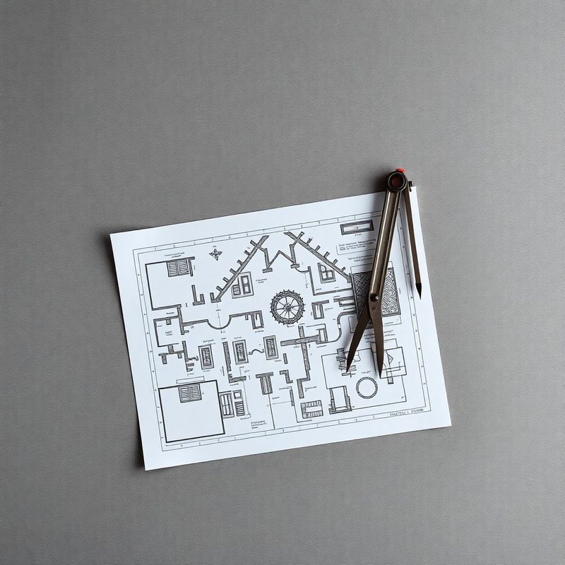 Architektonické plány a kompas – symbol analýzy rizík